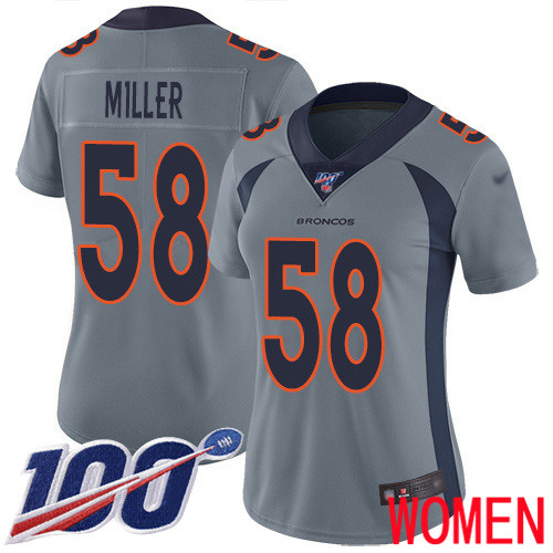 Women Denver Broncos #58 Von Miller Limited Silver Inverted Legend 100th Season Football NFL Jersey->women nfl jersey->Women Jersey